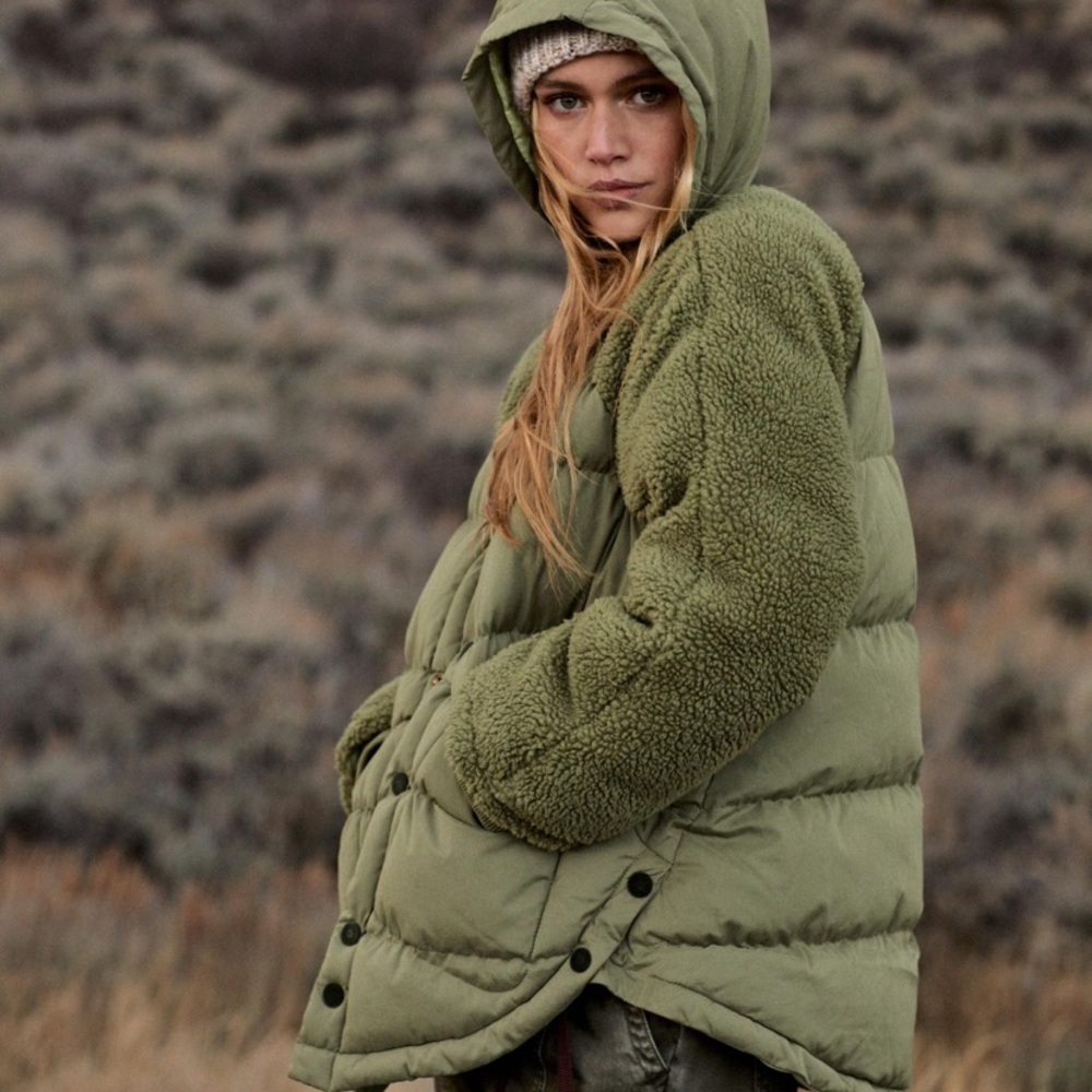 NWT Anthropologie Pilcro Swing Hooded Puffer Jacket In Green